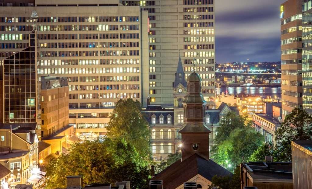 Stunning views of downtown Halifax at night.