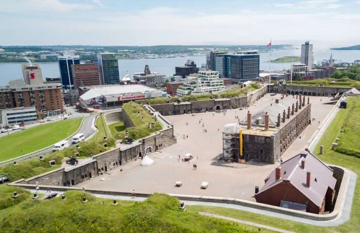 Aerial view of Halifax’s strategic hilltop fort with commanding views over downtown and the harbour.