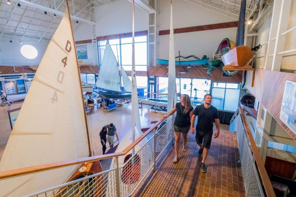 Interior of Maritime Museum of the Atlantic with historic boats and exhibits