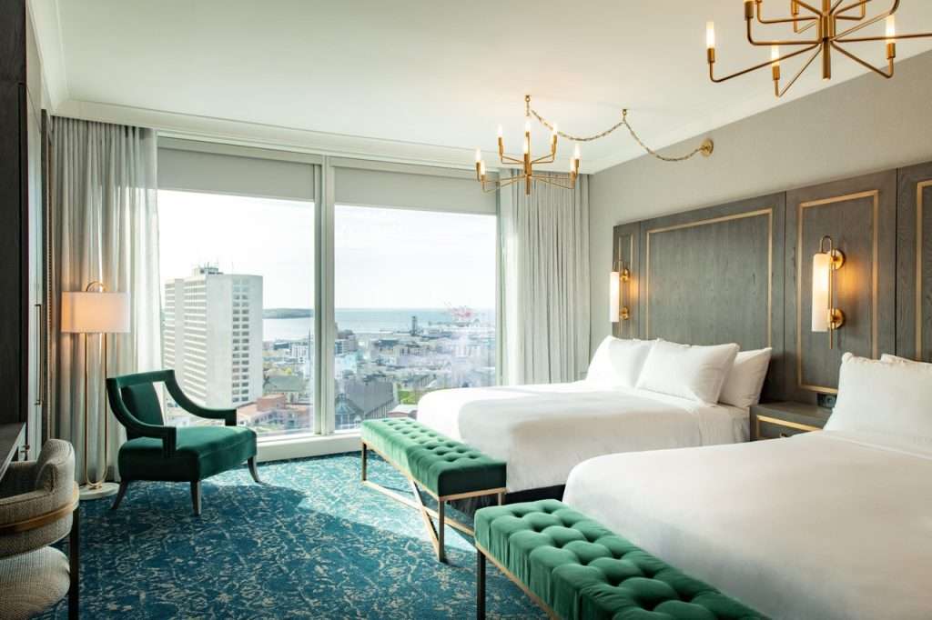Sutton Place Hotel Halifax room with two beds and downtown Halifax views